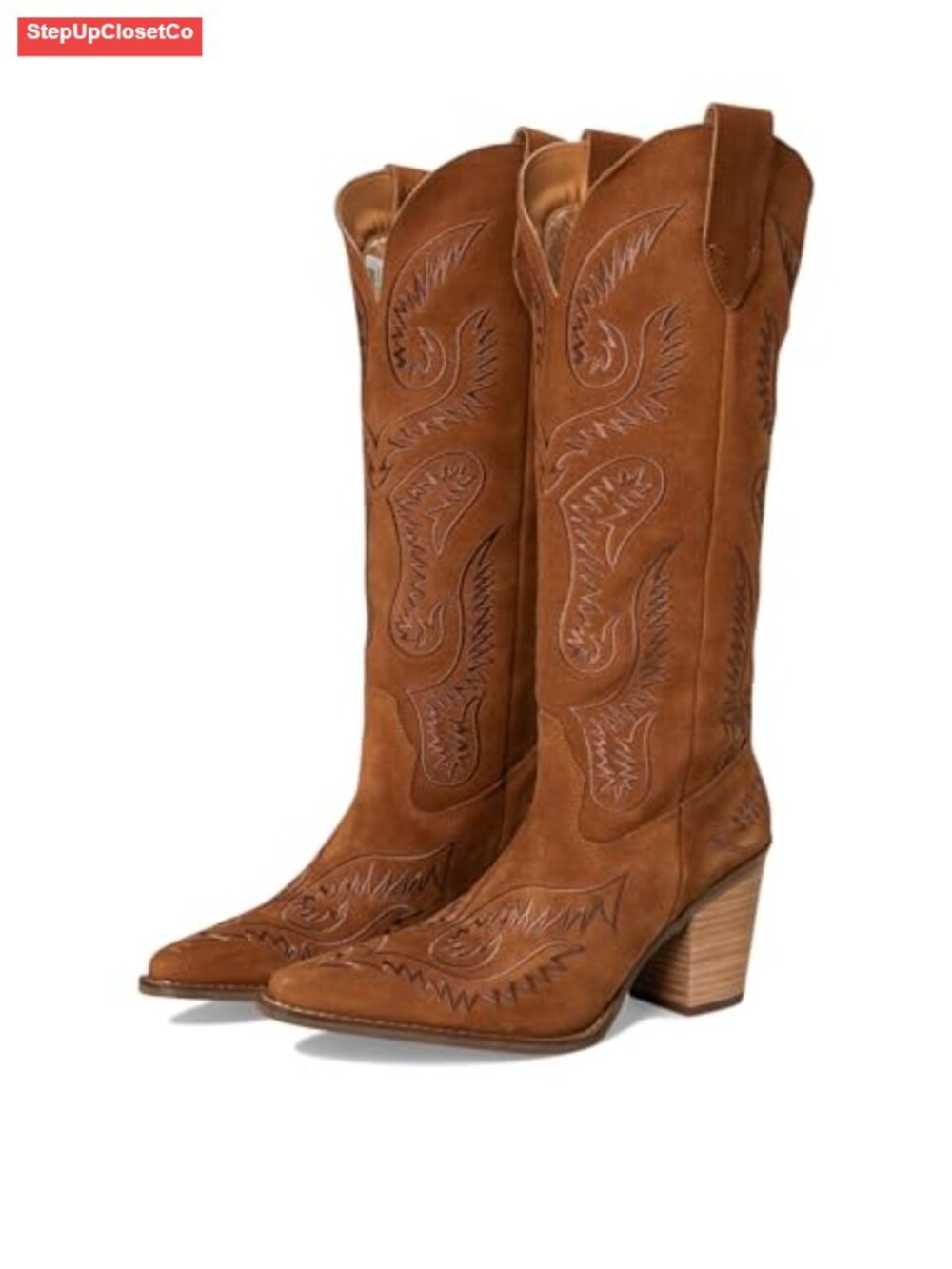 Dingo Evita Embroidered Snip Toe Over the Knee Suede Boots Mid Heel